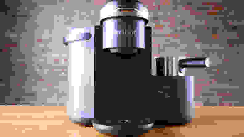 A black Keurig K-Café single serve coffee maker.