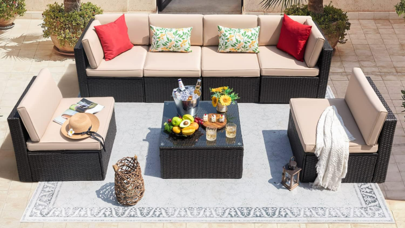 Devoko 7-Piece Outdoor Patio Set, with two chairs, couch, and table.