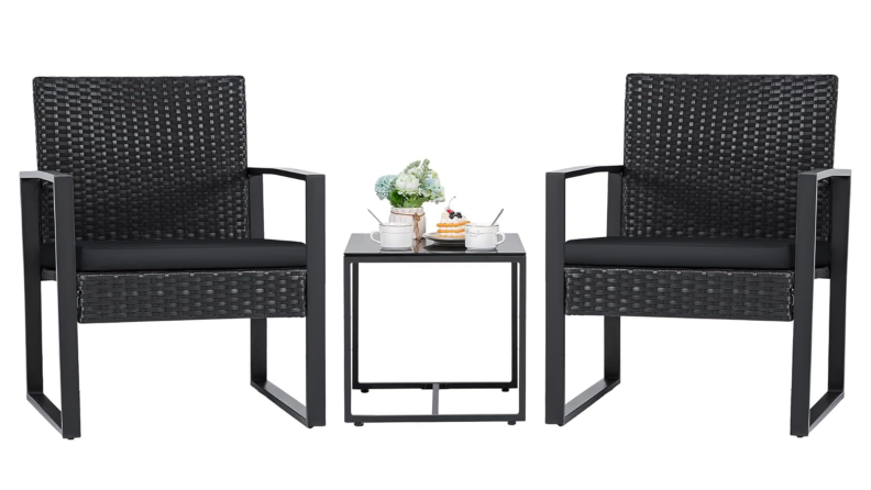 Flamaker 3-piece patio dining set, with small table between two outdoor chairs