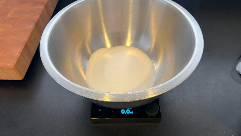 Close-up of a bowl sitting atop the scale.