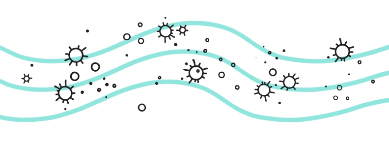 Cartoon pollutants floating through air.