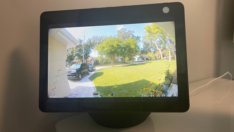 The Amazon Echo Show 10 displays a video doorbell live stream